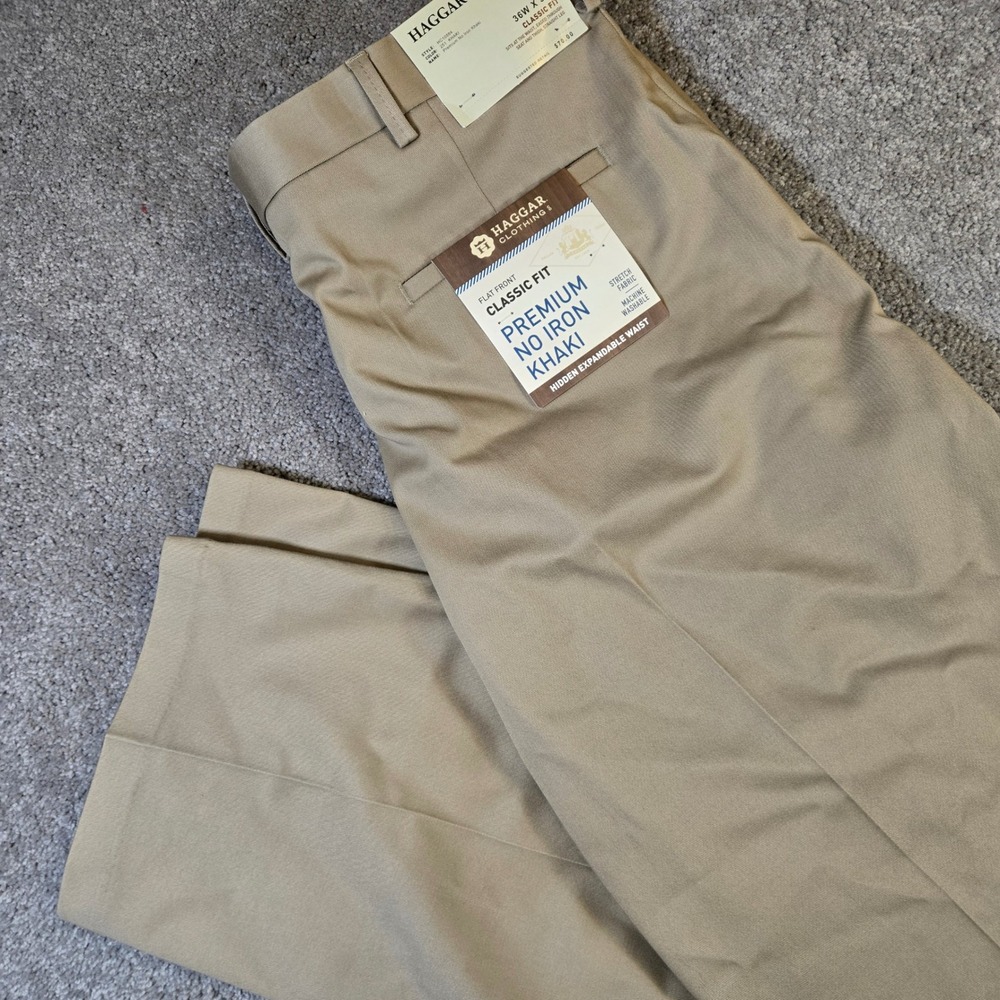 Haggar Premium No Iron Khaki Classic Fit Flat Front Men's 36 x 30 NWT